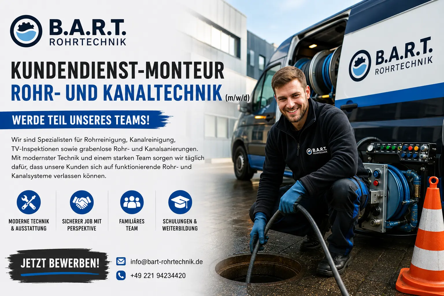 Rohrreiniger, Kanalreiniger, Bewerbung Köln, Düsseldorf, Haan
